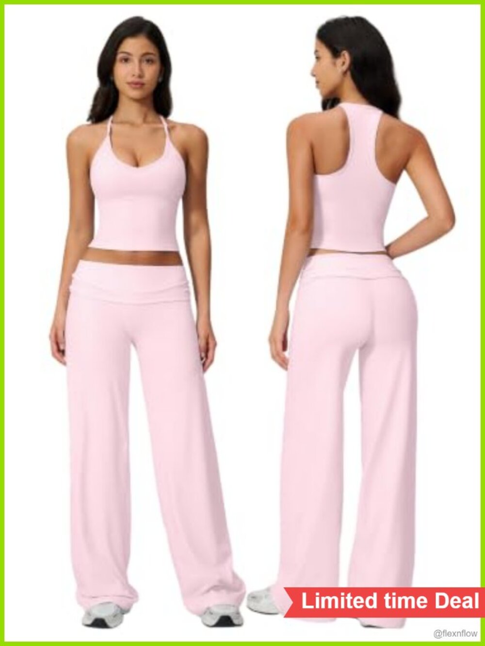Two Piece Workout Set Racerback Sports Bra Wide Leg Yoga Pants Gym